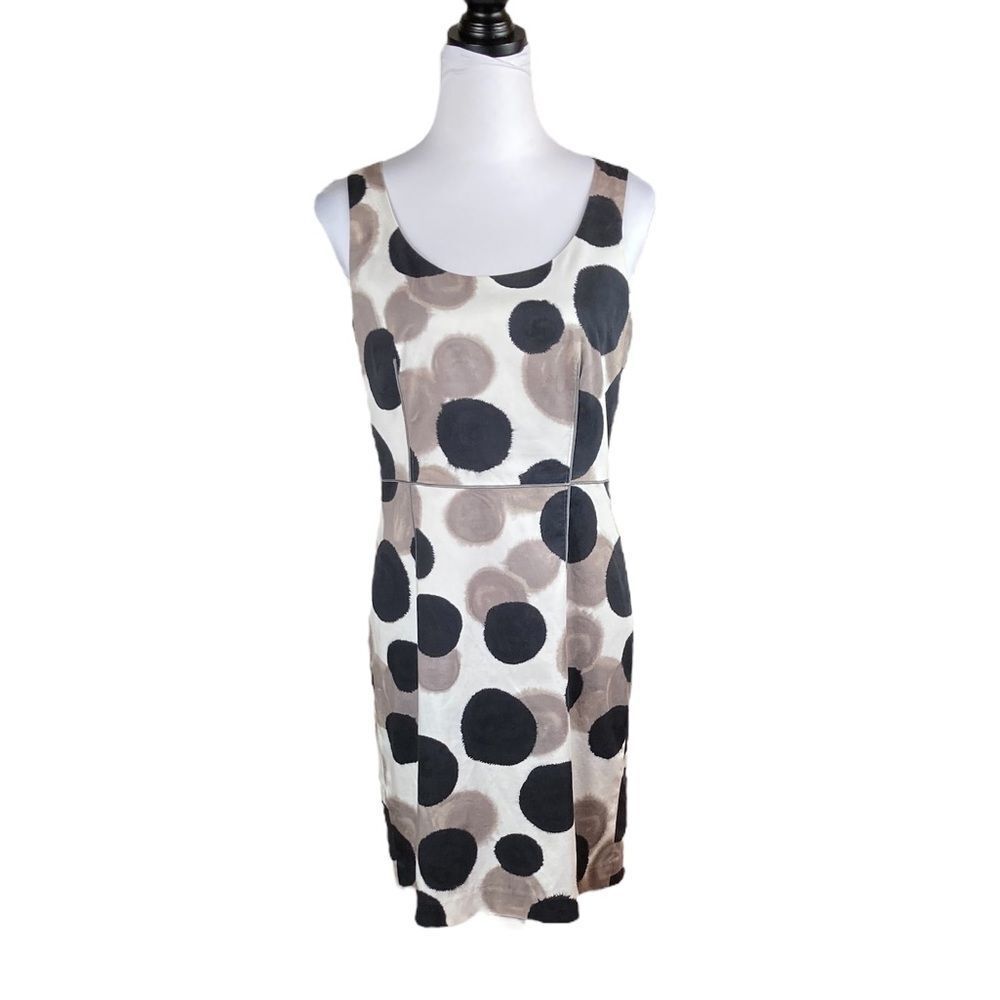 Ann Taylor White Mini Dress with Black and Taupe Polka Dots